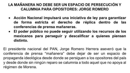PAN impulsa derecho de réplica en mañaneras de Sheinbaum