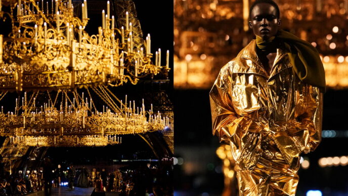 Saint Laurent celebra 10 años de Vaccarello con desfile dorado en París